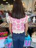 Scalloped Flower Tie Sweater: Pink