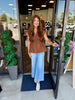 Brown Smocked Peplum Top