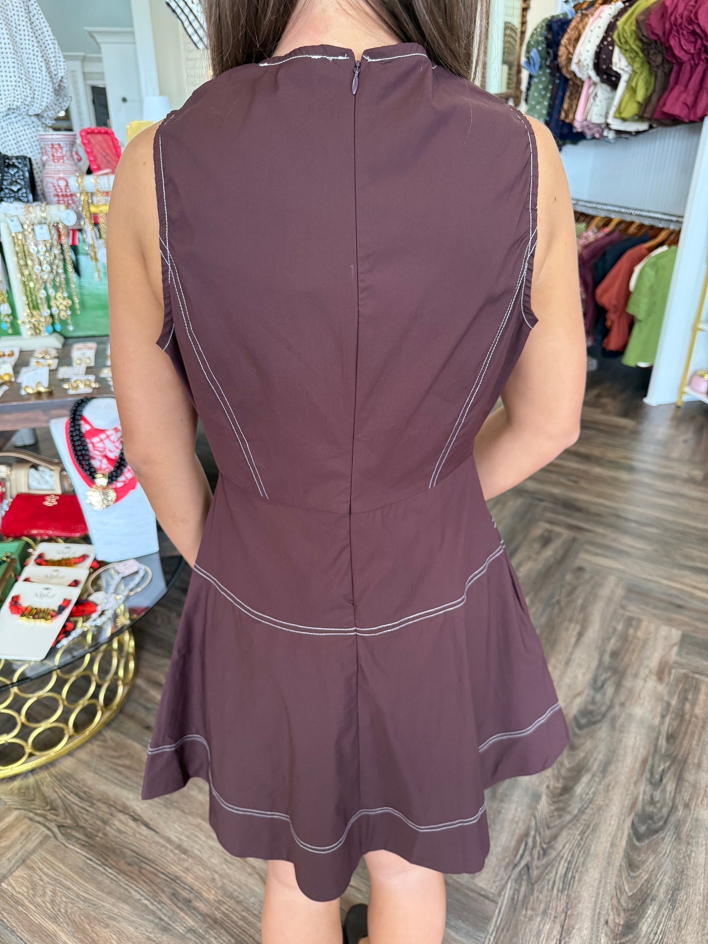 Stitch Brown Mini Dress