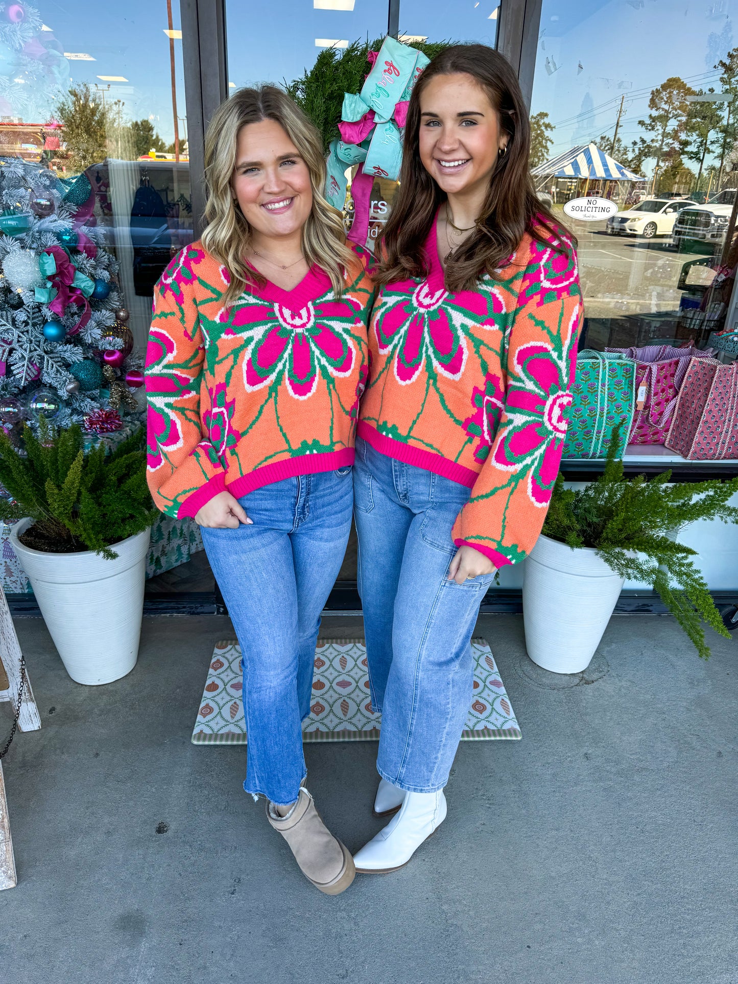 Retro Floral V- Neck Sweater