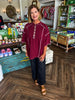 Relaxed Button Henley Top: Burgandy