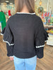 Polka Dot Ruffle Sweater: Black