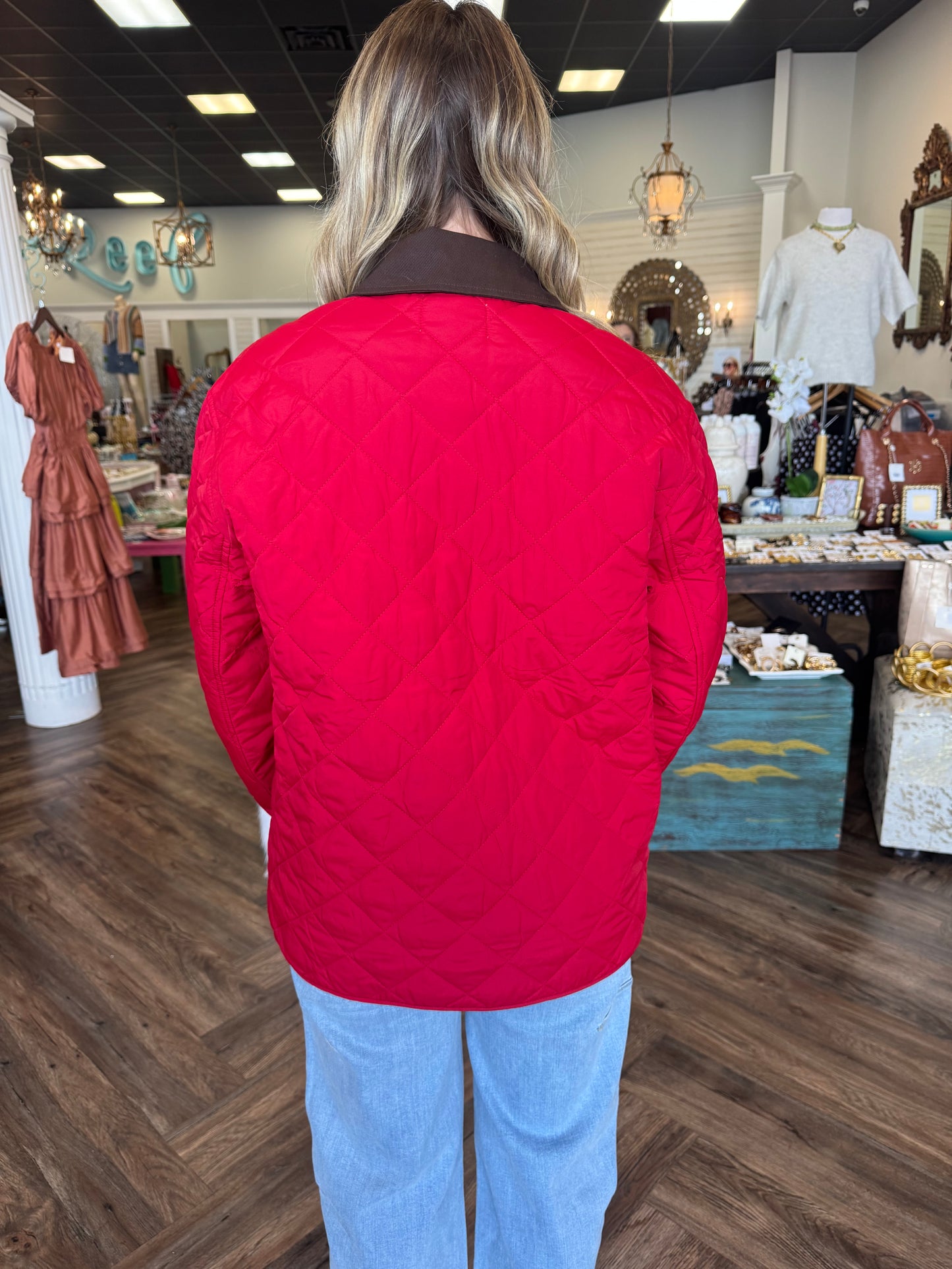 Quilted Collar Jacket: Red
