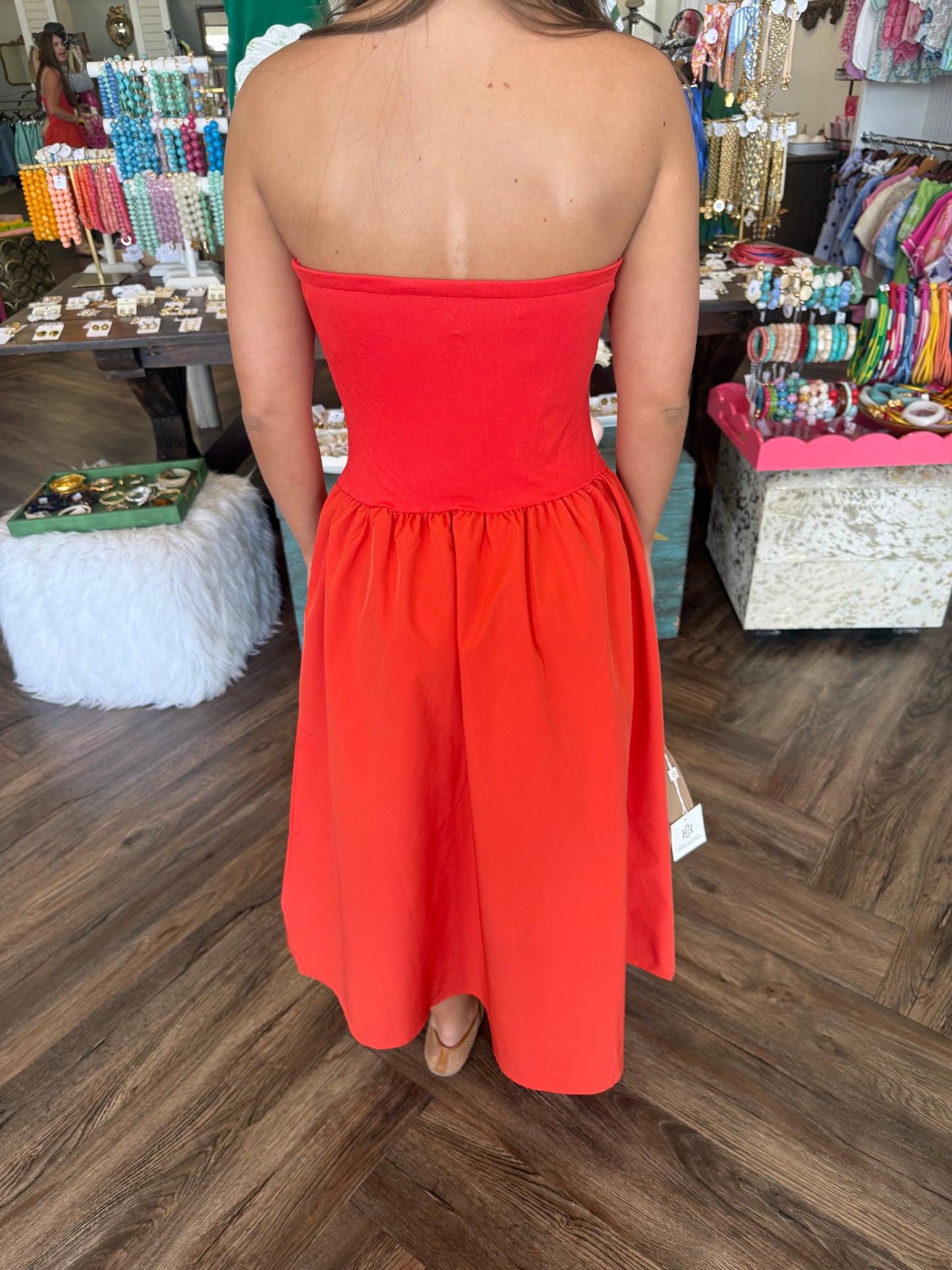 Orange Tube Top Midi Dress