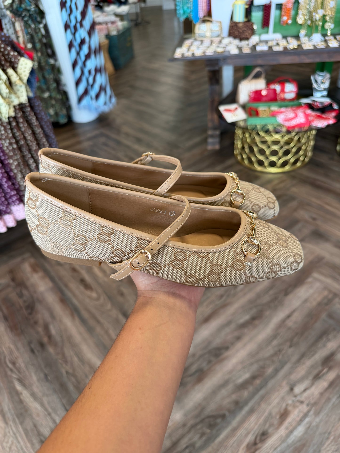 Mary Jane Horsebit Canvas Flats