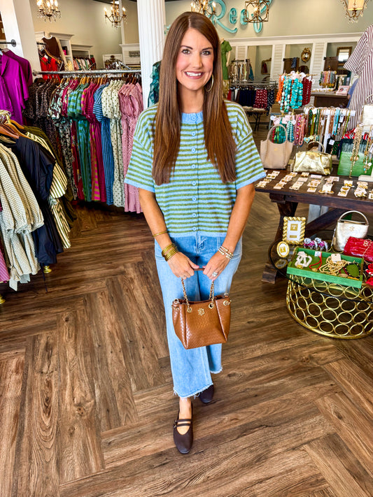 The Millie Button Sweater Top: Green