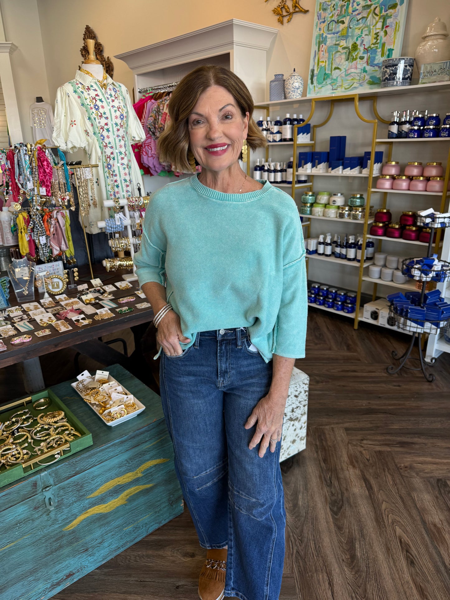 3/4 Sleeve Sweater: Mint