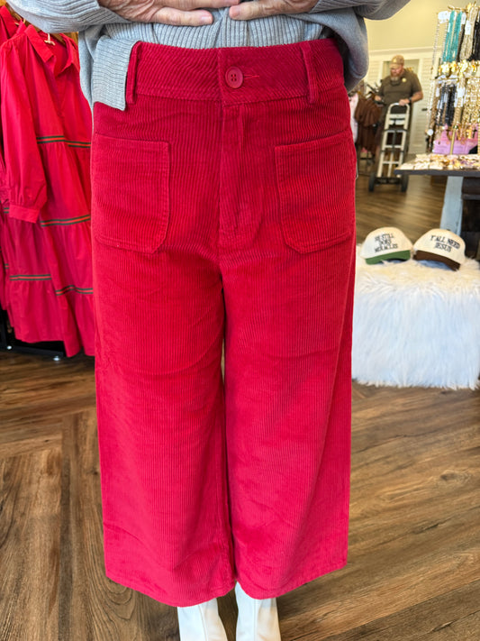 Wide Leg Corduroy Pants: Red