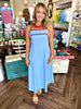 Red and Blue Trim Midi Dress
