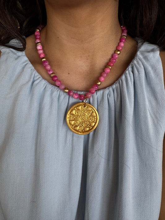 Pink Fire Agate Hidden Truth Necklace: Holly Cross