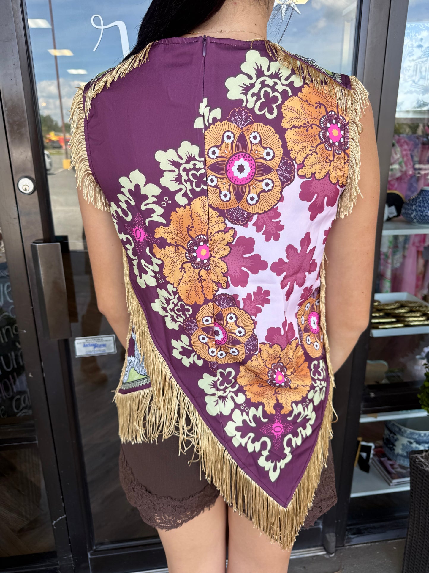 Western Fringe Silk Top