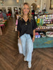 V-Neck High Low Blouse: Black
