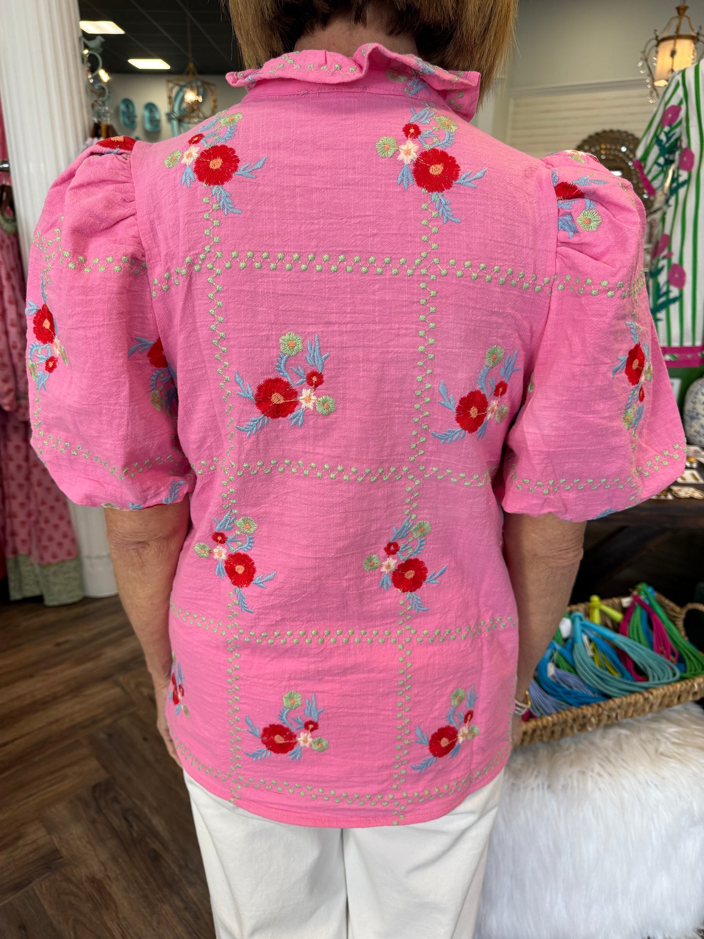Pink Floral Outline Top