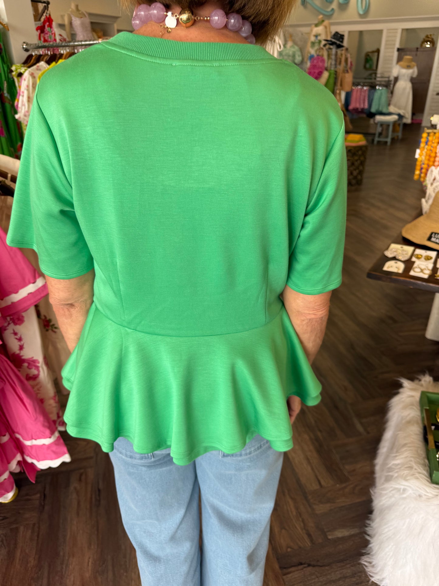 Soft Peplum Top: Green