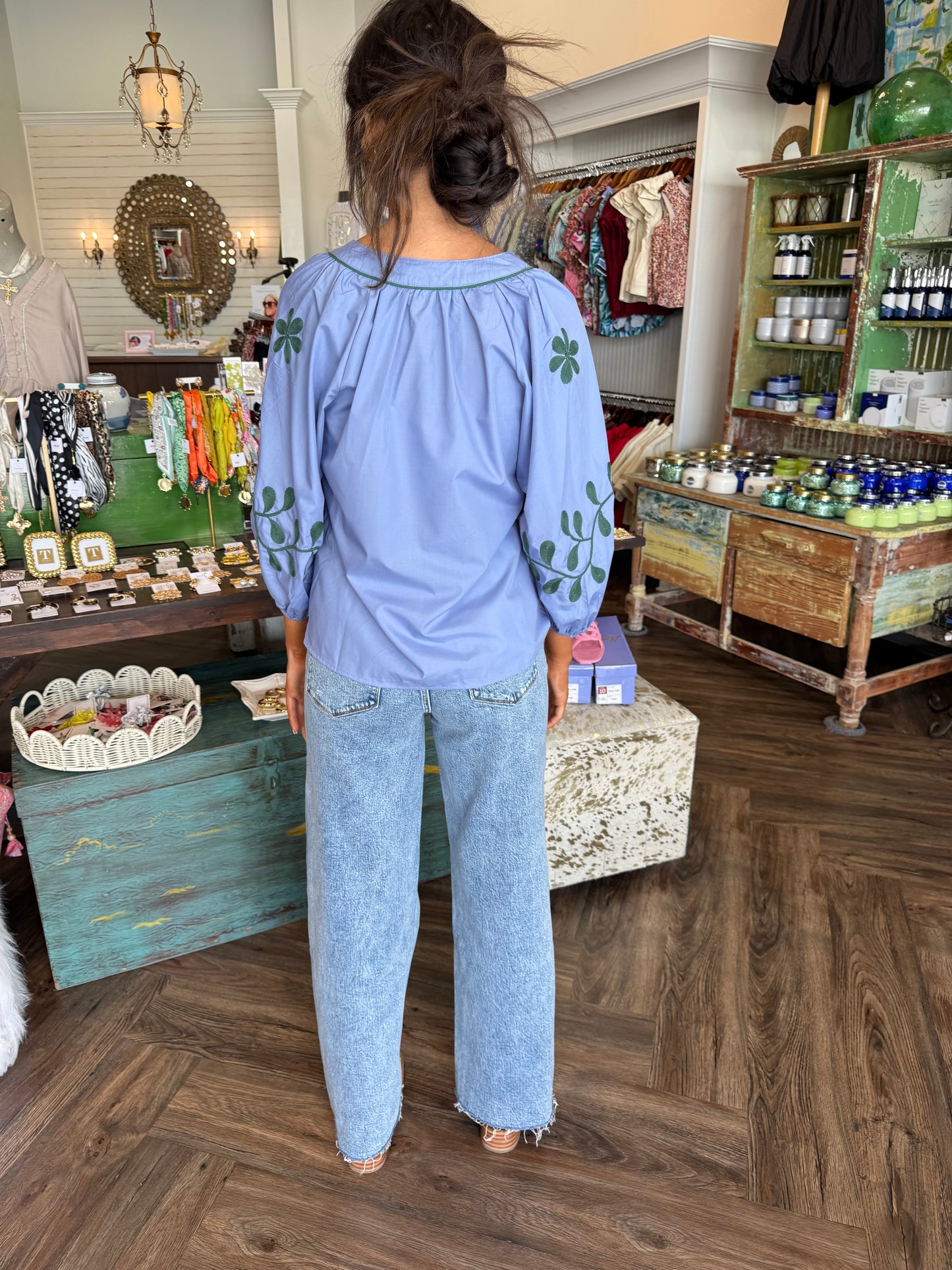 Pretty Embroidered Top: Blue