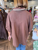 White Stitch Button Top: Brown