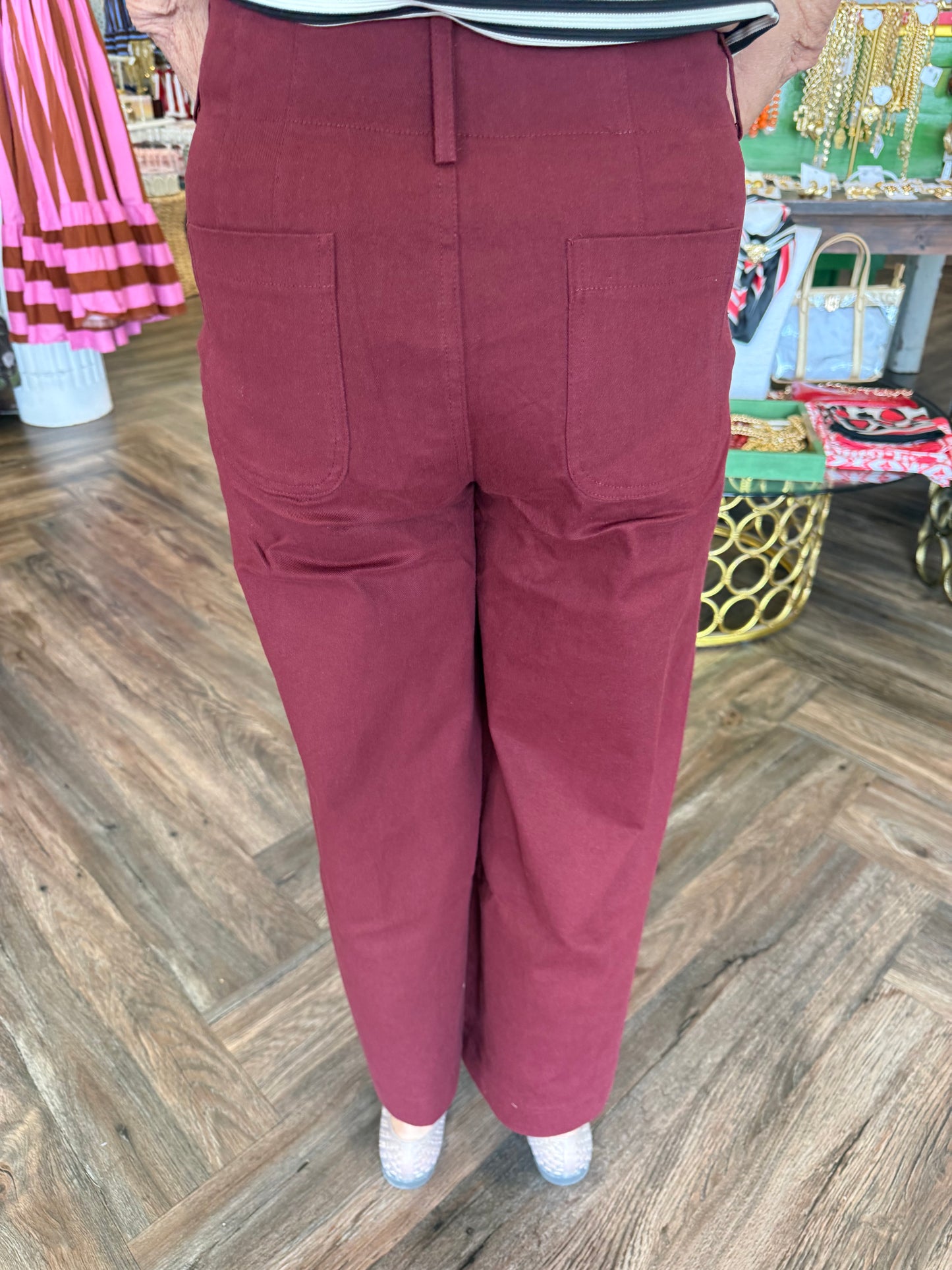 Maroon Scalloped Pocket Pants