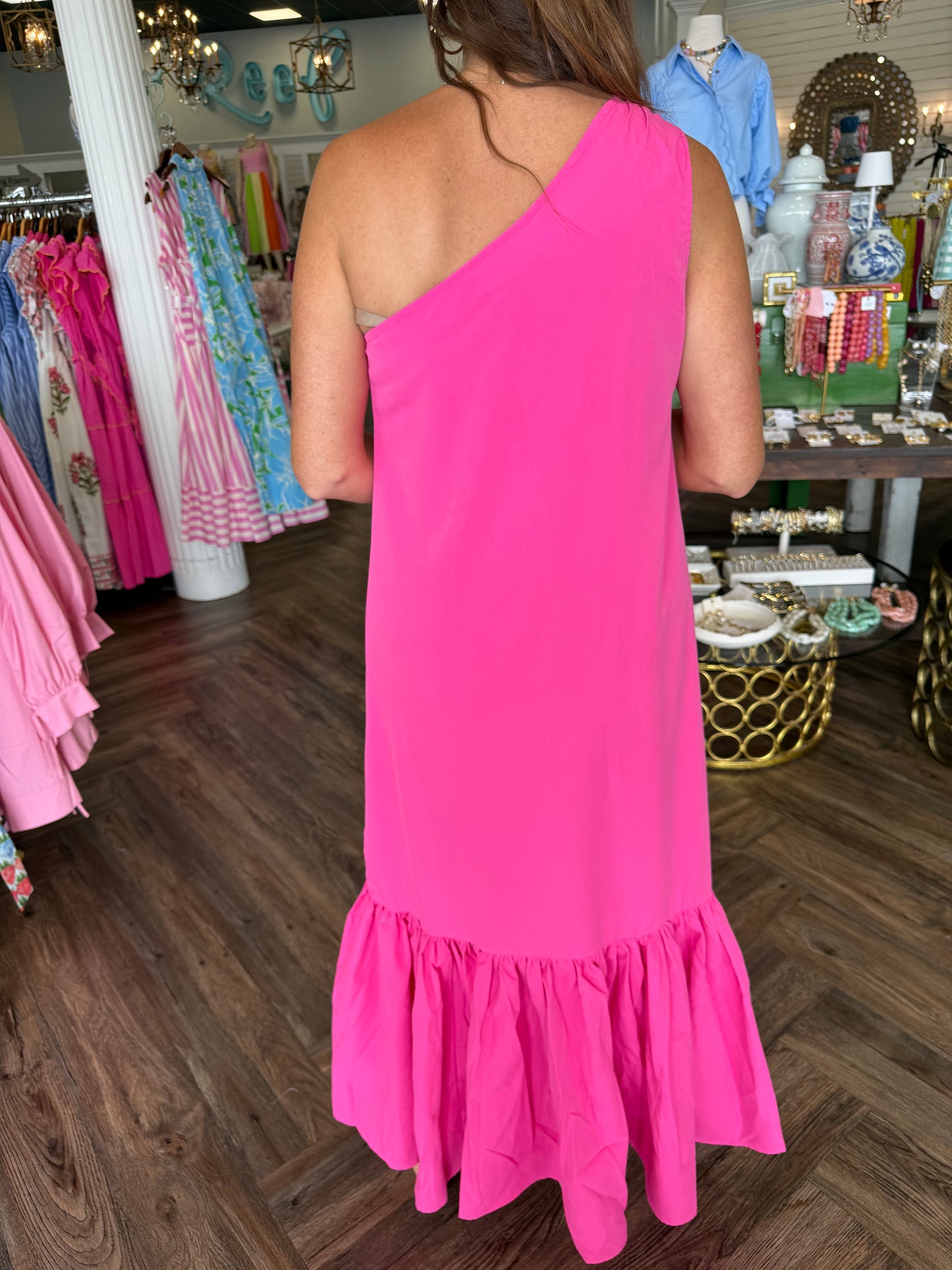 Lauren Ruffle Maxi Dress: Pink