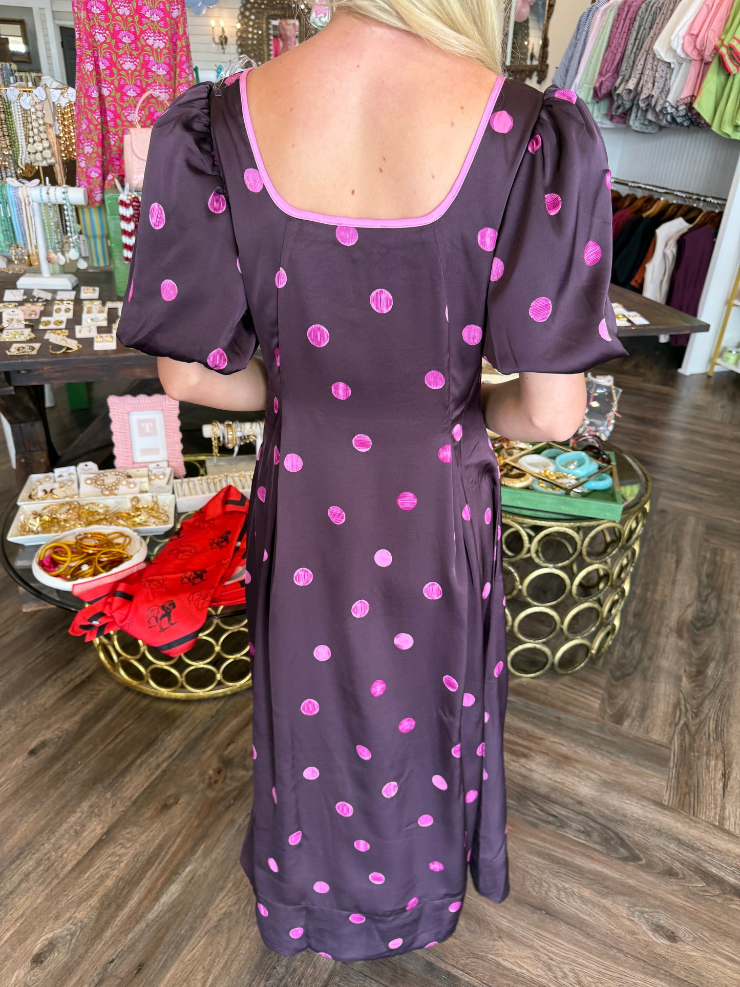 Plum Polka Dot Midi Dress