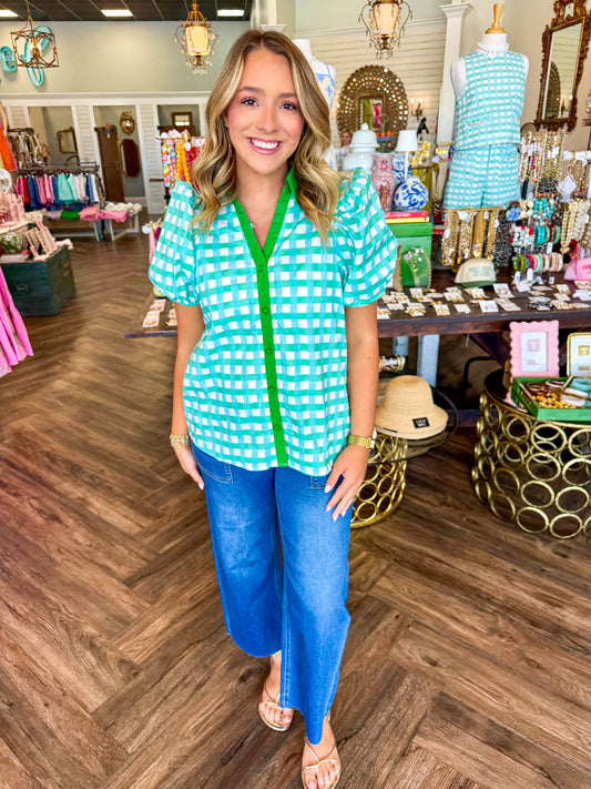 Teal Plaid Top
