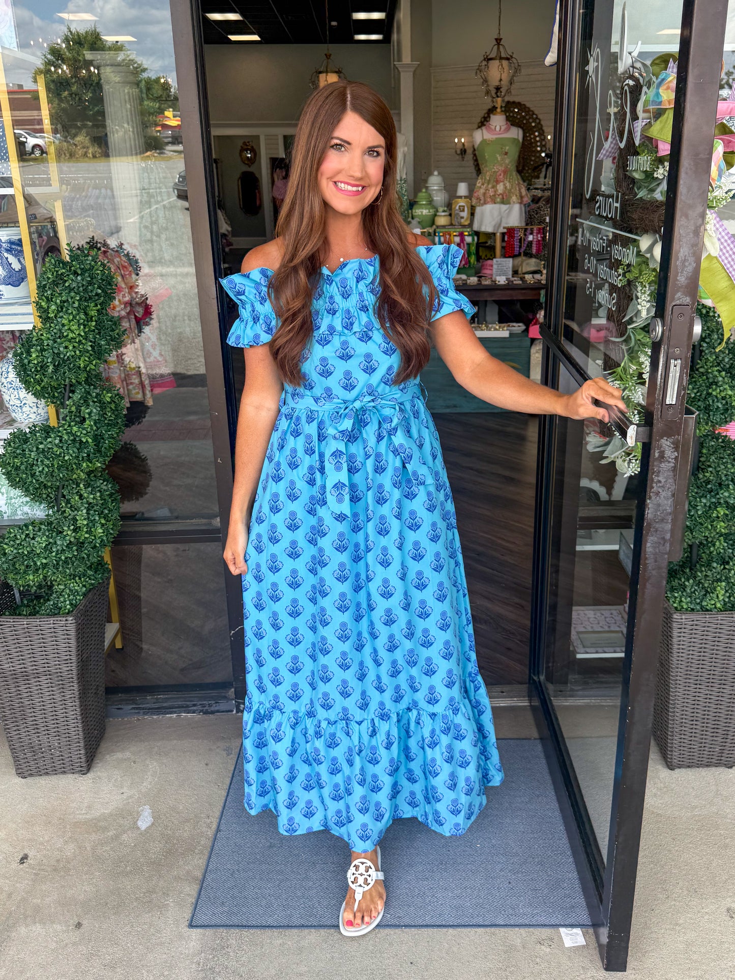 Blue Beauty Off The Shoulder Midi Dress