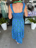 Sera Floral Smocked Midi Dress: Green/Blue