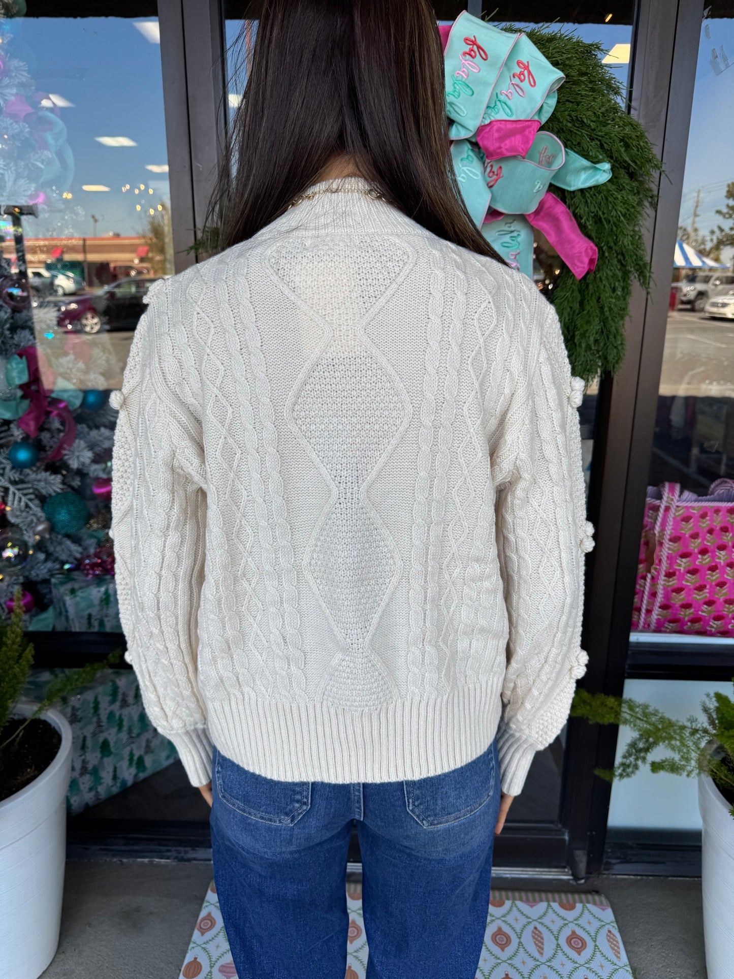 Cable Mock Neck Ivory Sweater