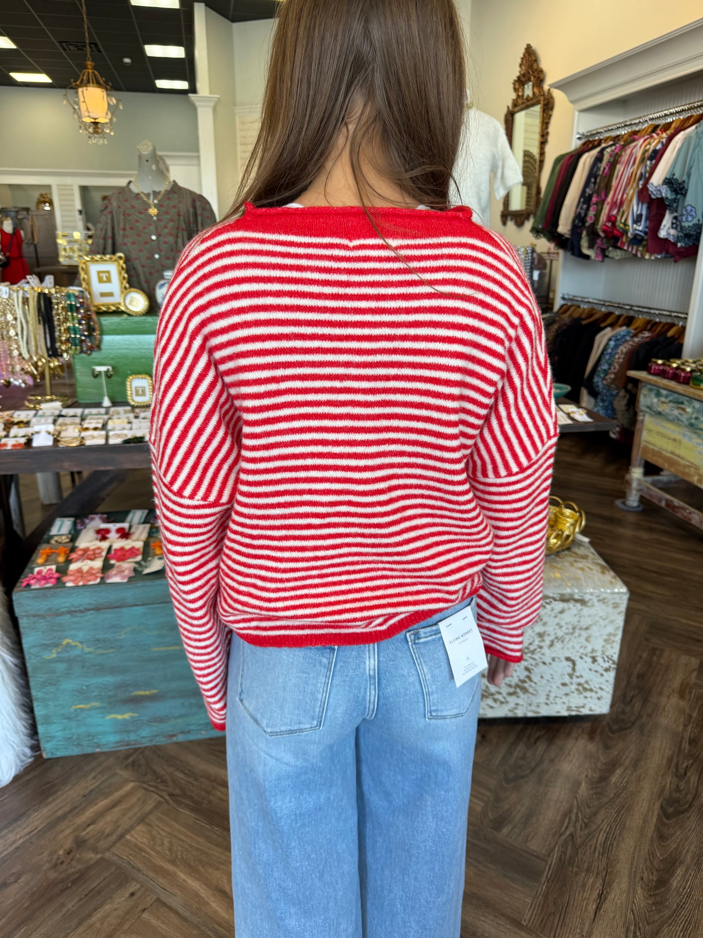 Button Love Sweater Top: Red
