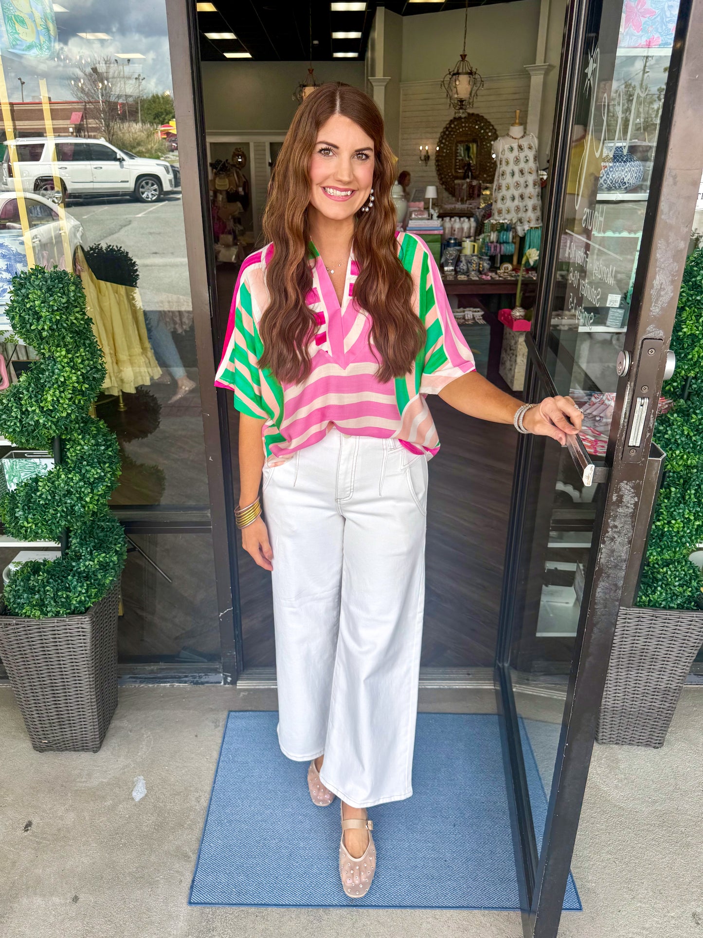 Zig Zag Top: Pink Green