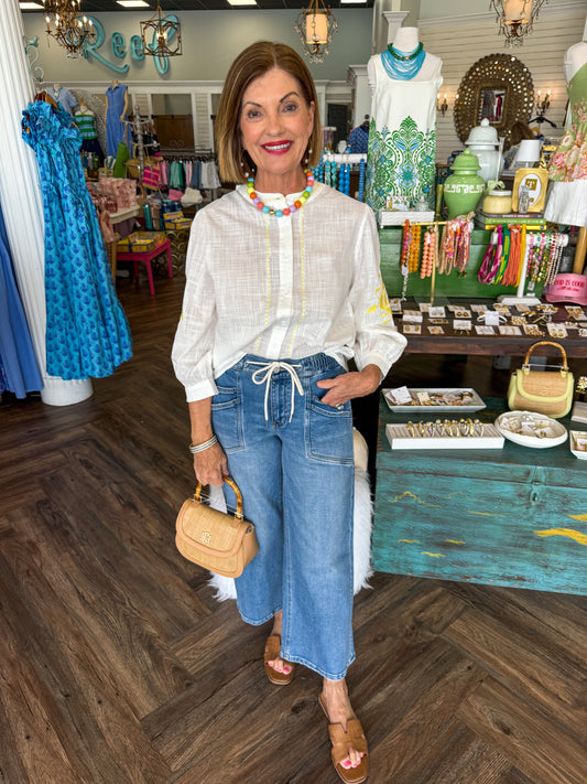 Yellow Embroidered Sleeve Top