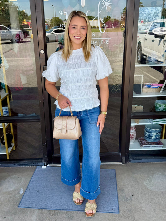 Elastic Smock Top: Off White