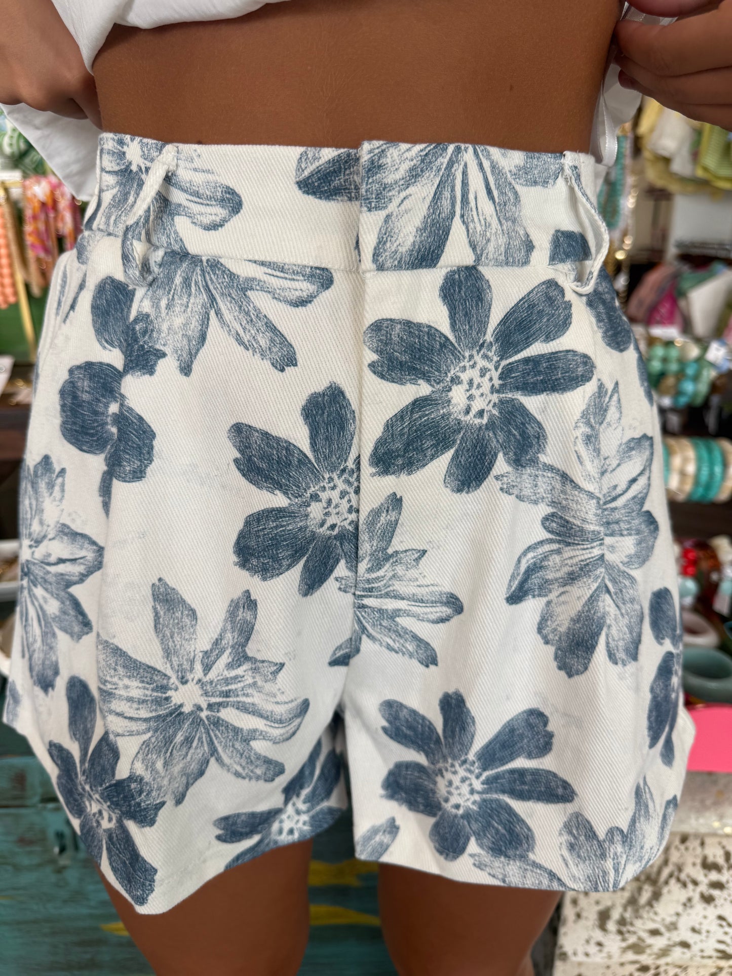 High Waist Flower Print Shorts