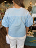 Pleated Puff Sleeve Top: Blue