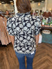 Navy and White Embroidered Top
