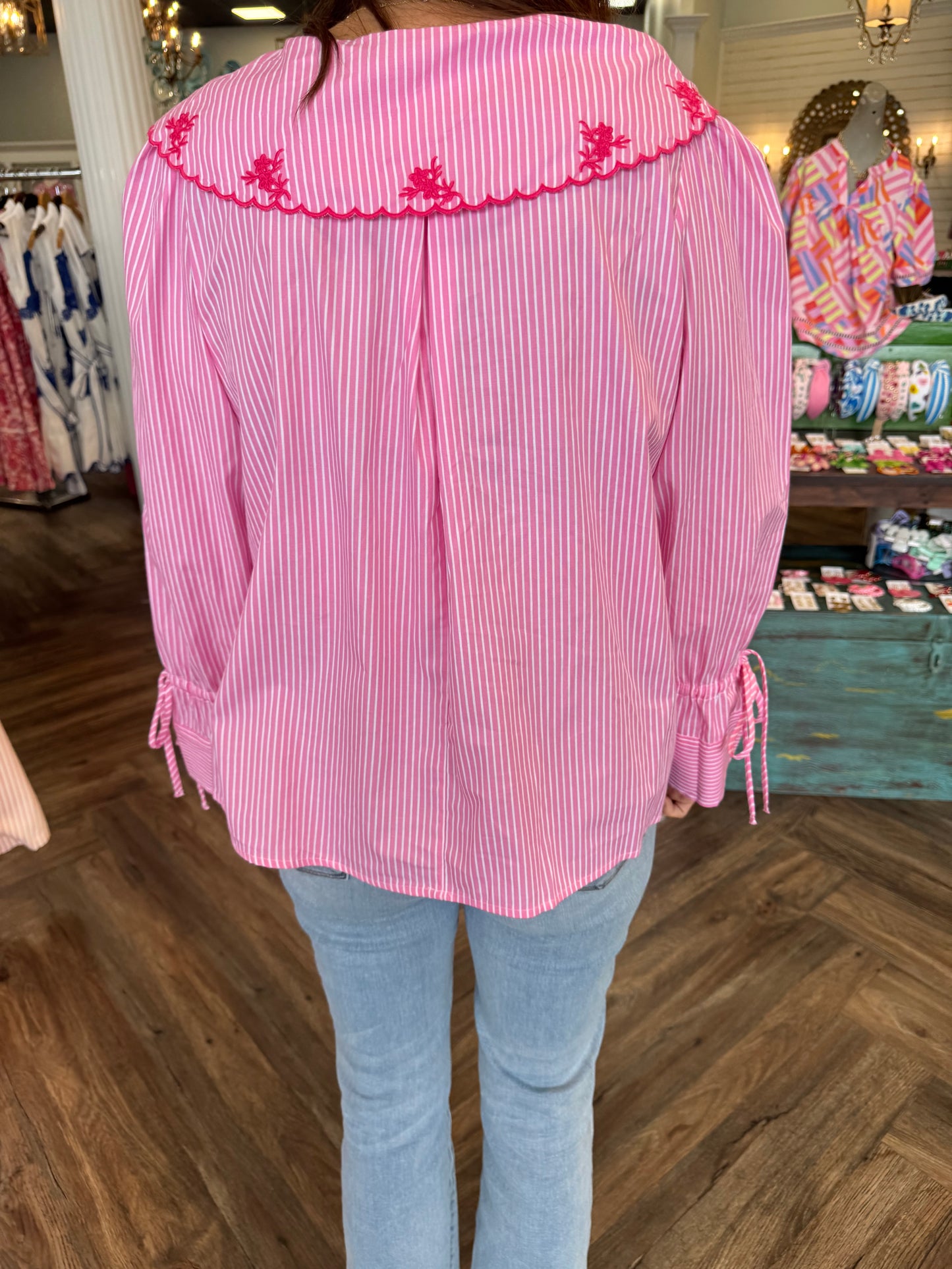 Embroidered Pink Striped Top