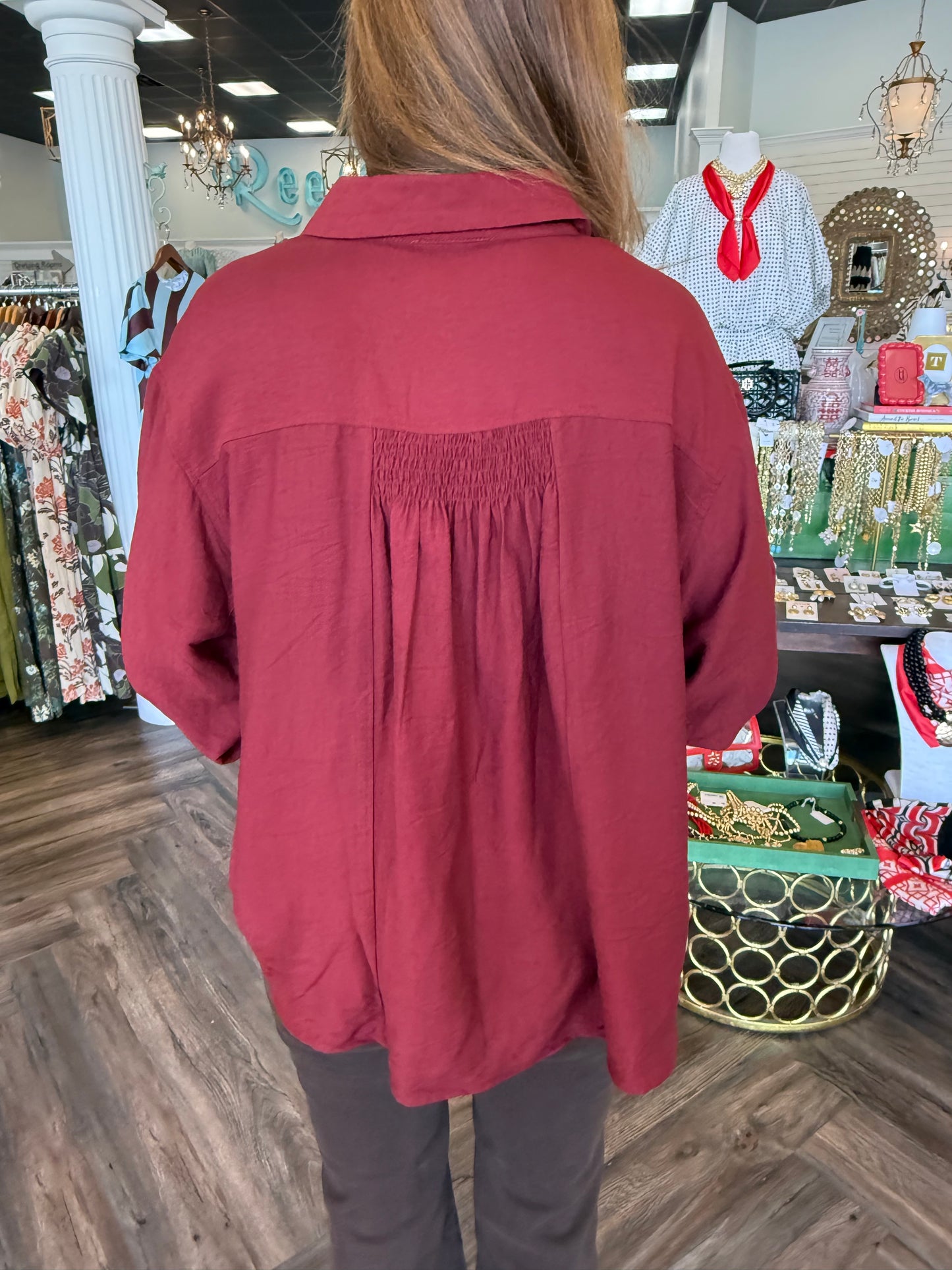 Chason Flowy Top: Burgandy