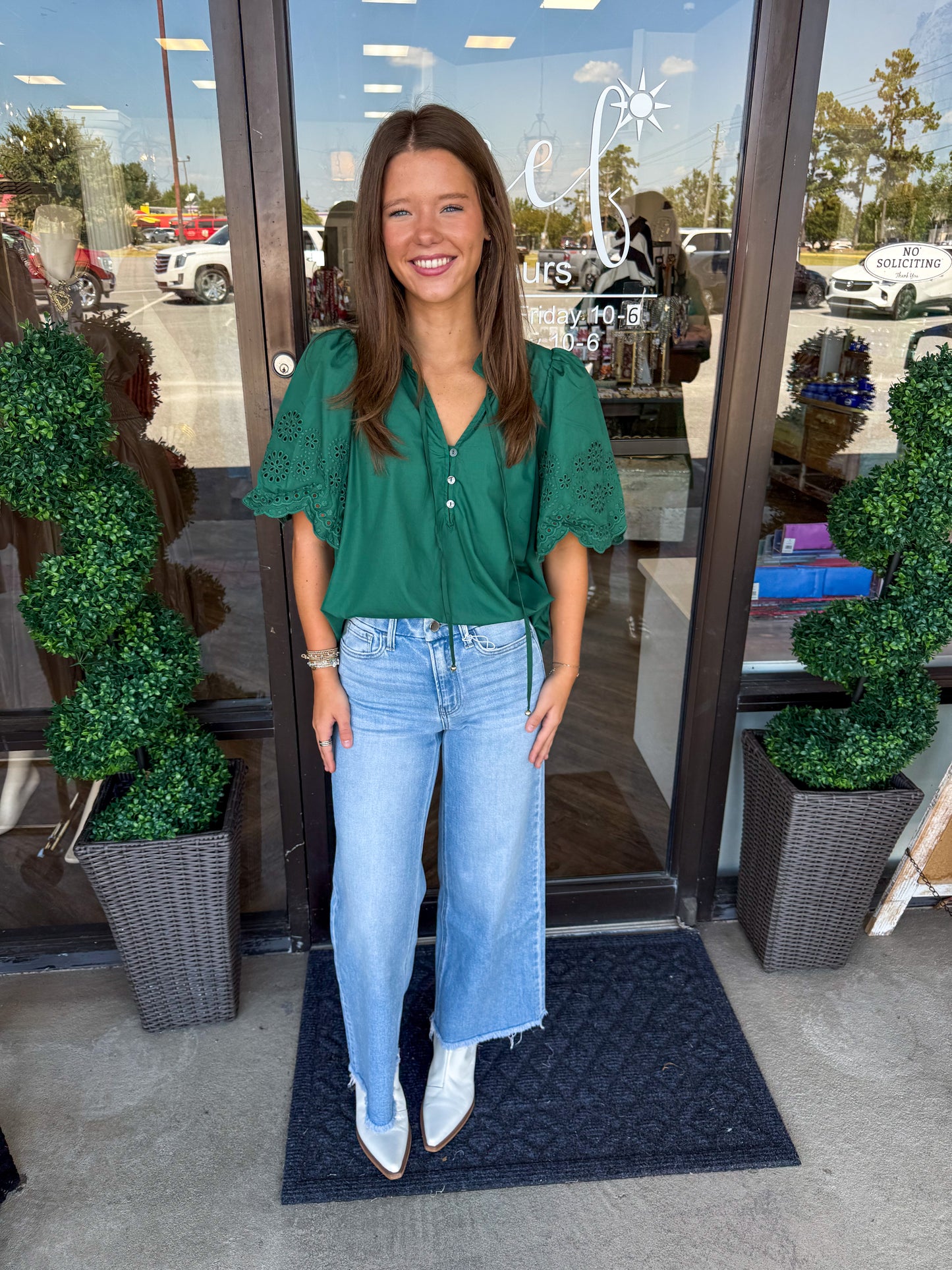 Olive Embroidered Sleeve Top