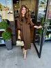 Feathered Elegance Midi Dress: Brown