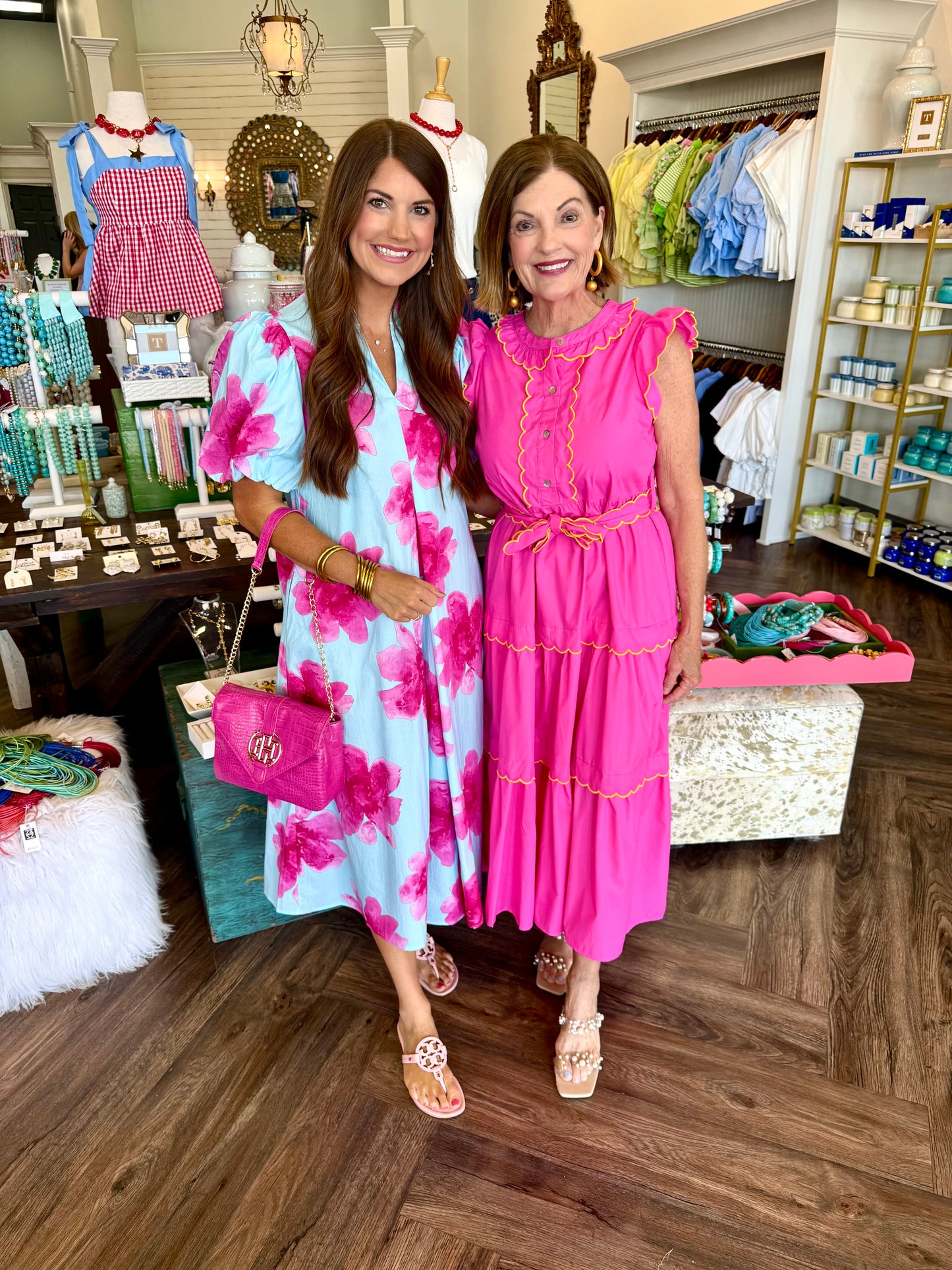Watercolor Blue and Pink Midi Dress