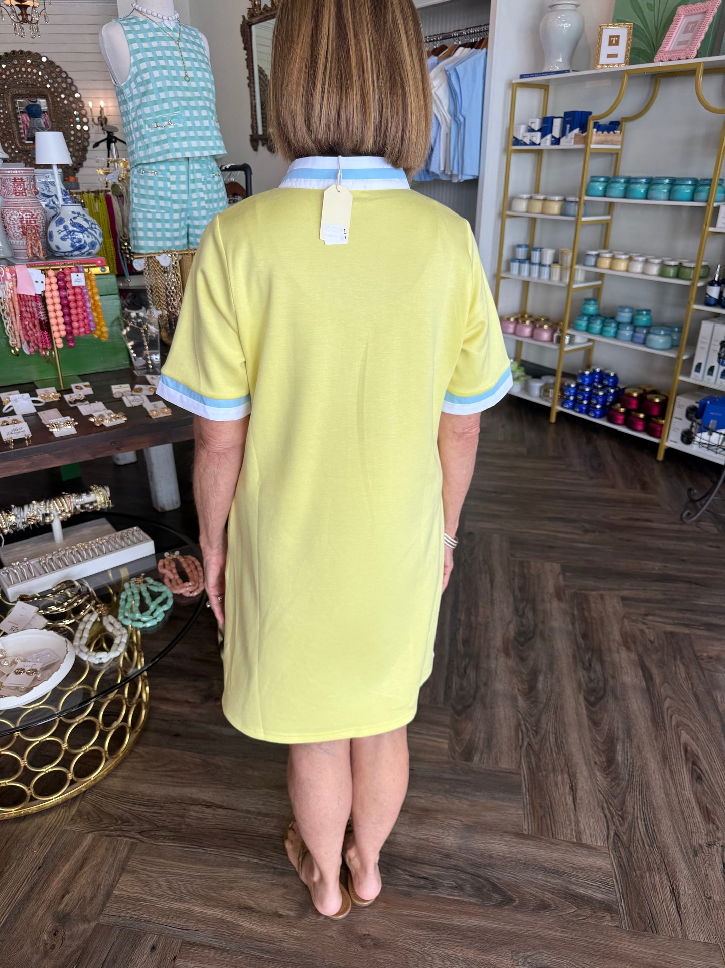 Scuba Striped Mini Dress: Yellow