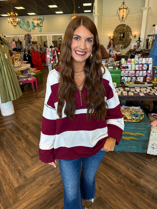 Varsity Quarter Zip: Burgundy/White