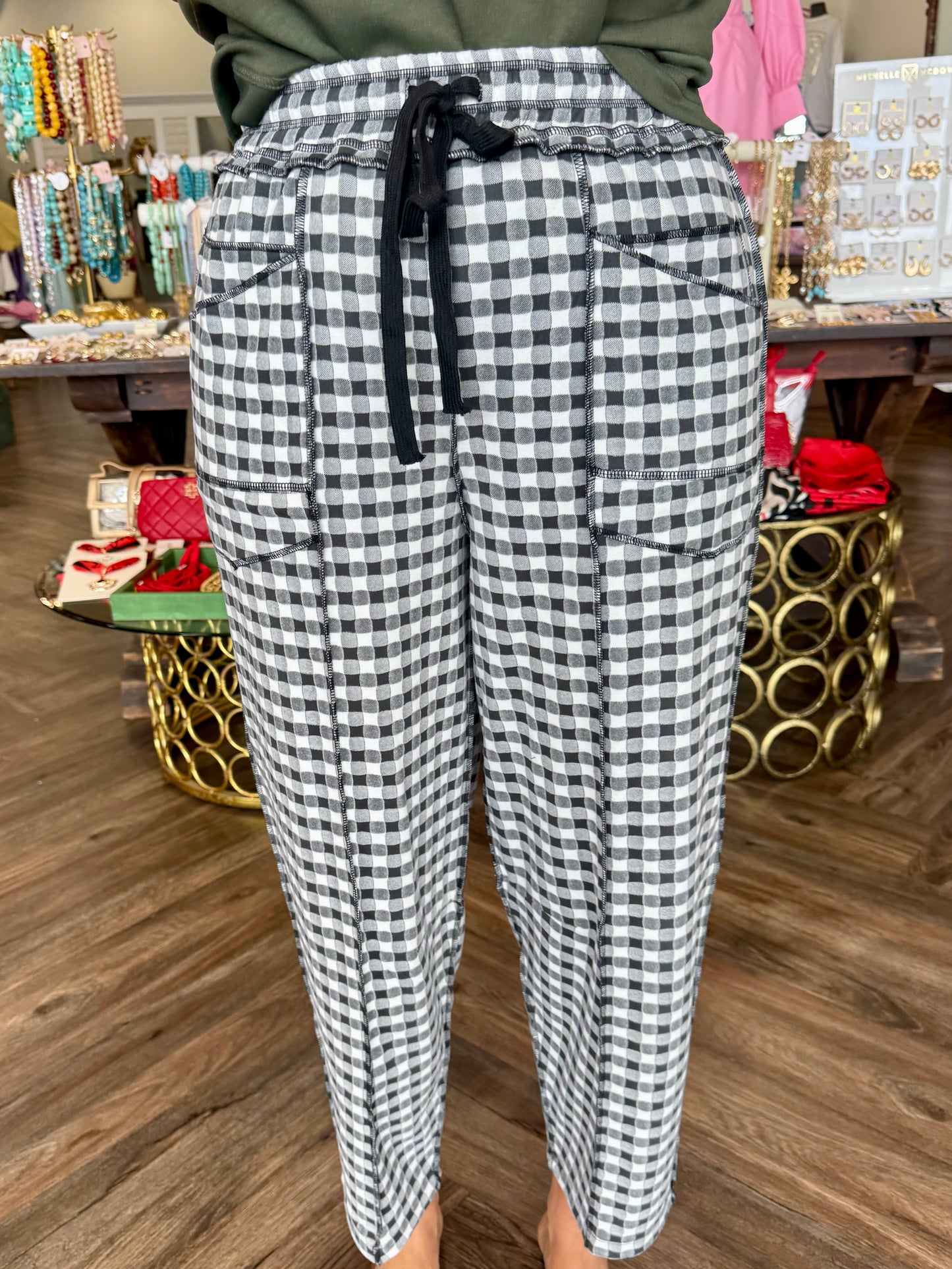 Brushed Check Barrel Knit Pants: Faded Black