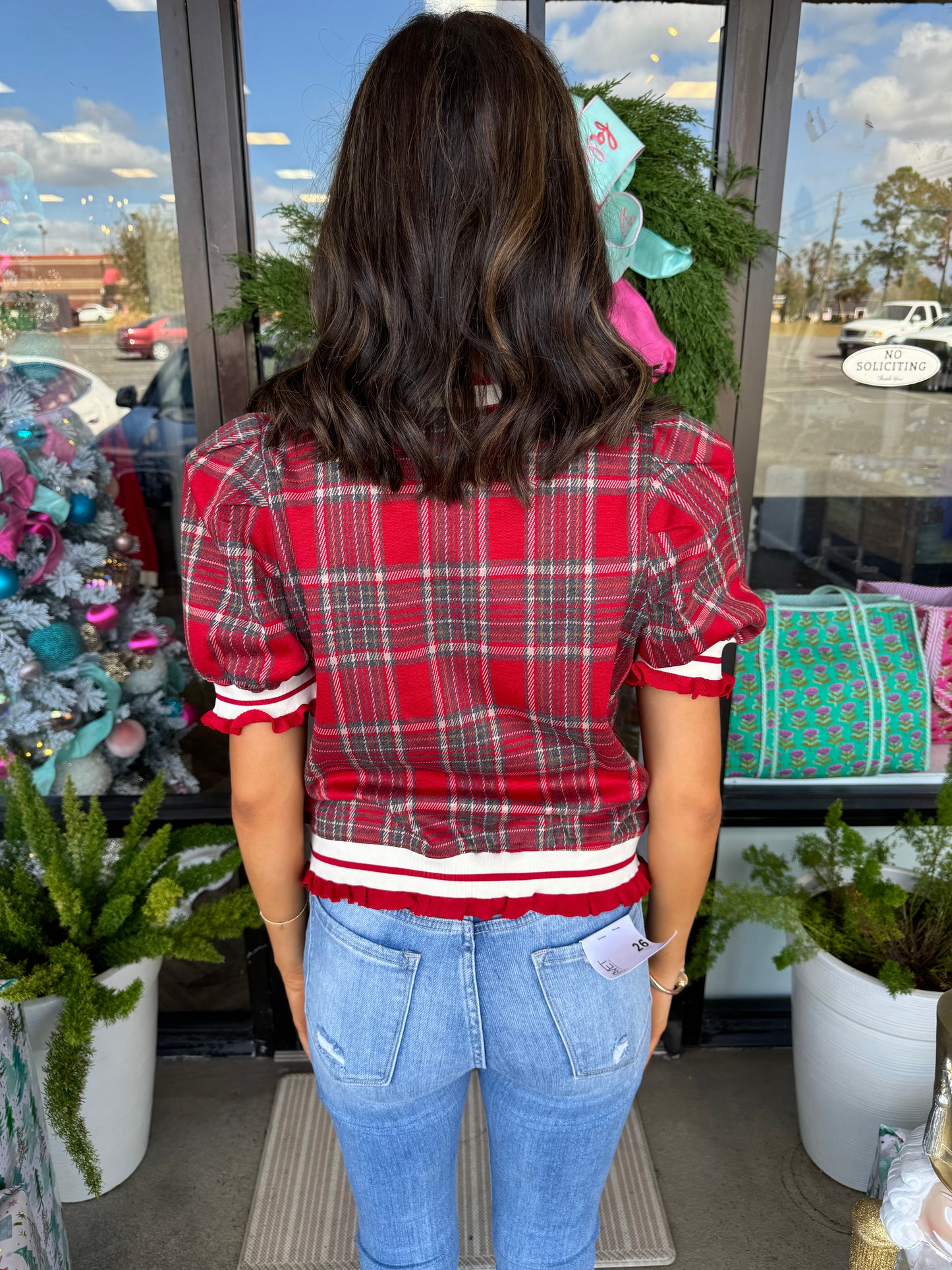 Trimmed Christmas Plaid Top