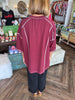 Relaxed Button Henley Top: Burgandy