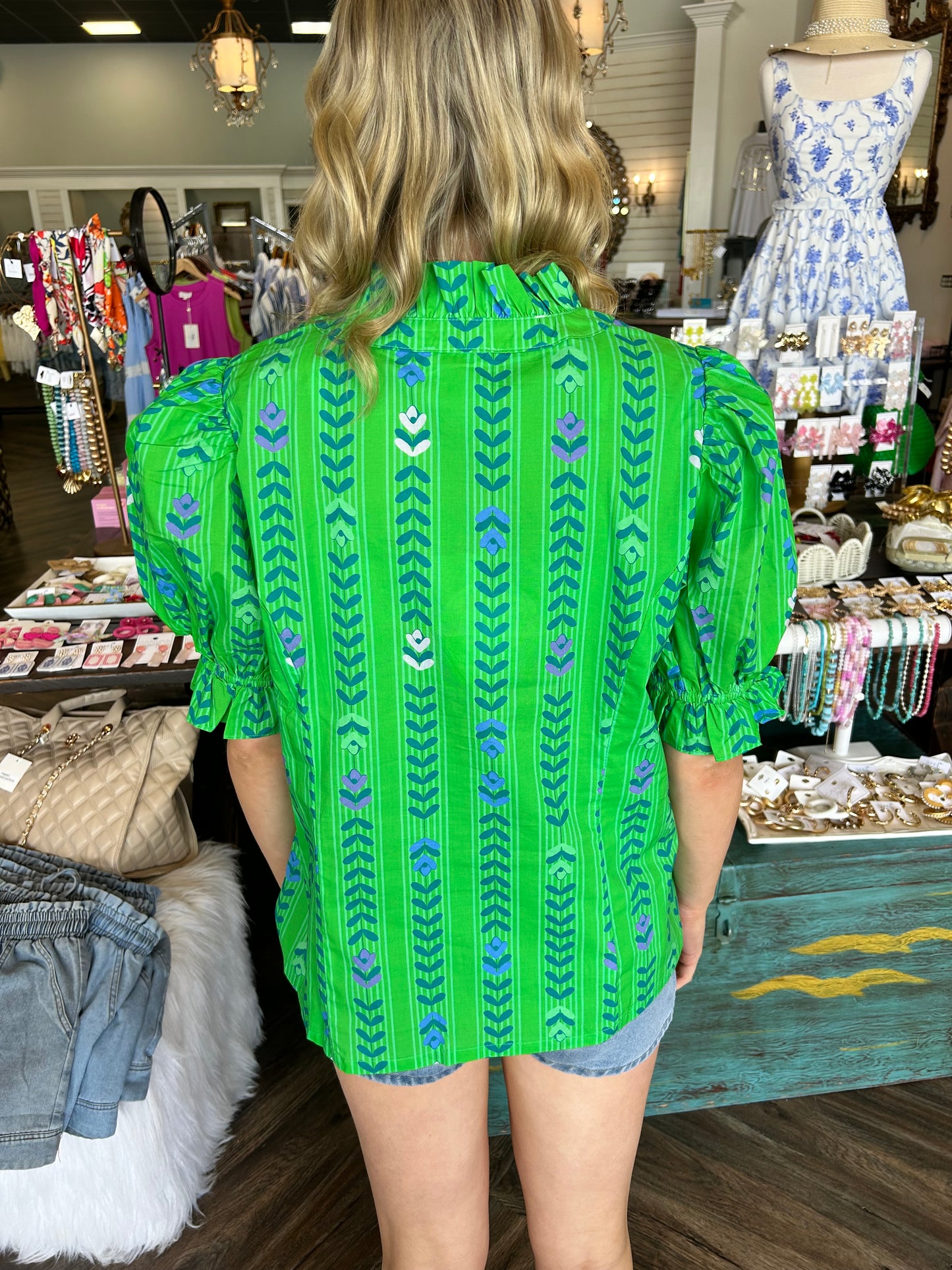Alden Design Ruffle Top: Green