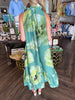 Neck Tie Fancy Garden Midi Dress: Sage