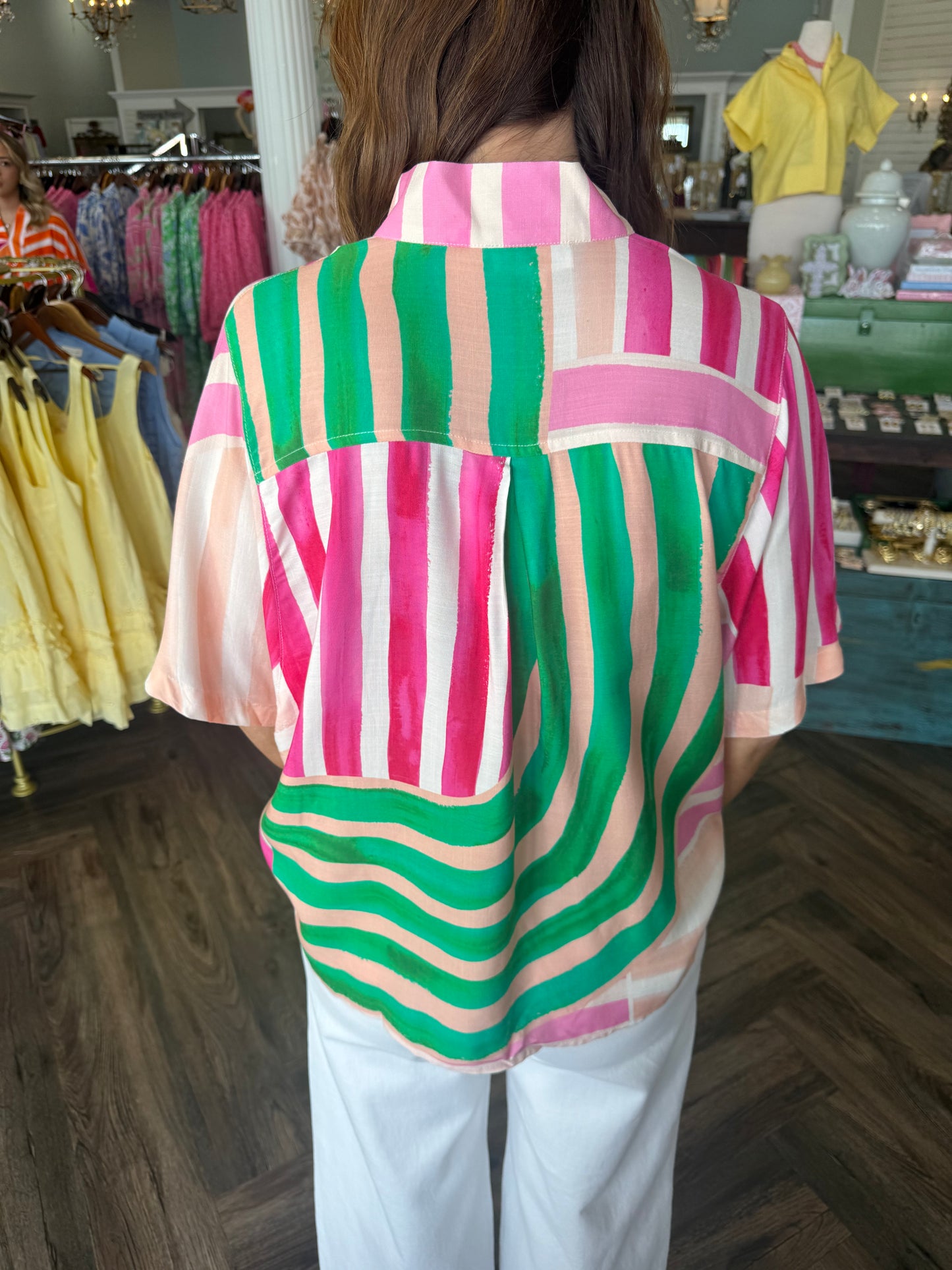 Zig Zag Top: Pink Green