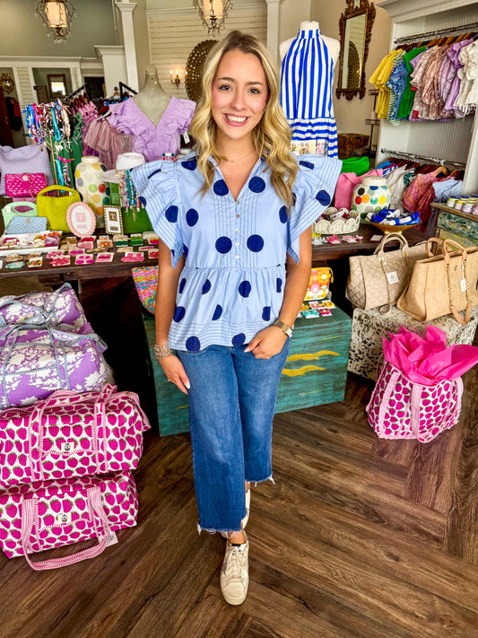 Navy Polka Dot Top