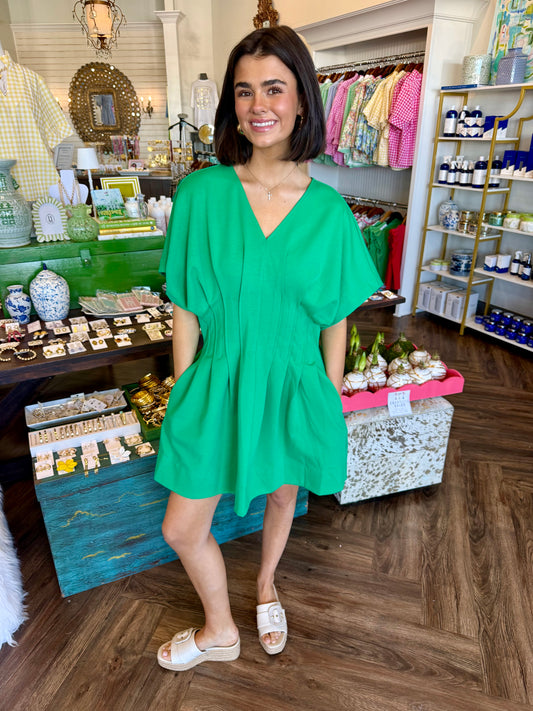 Synched Solid Dress: Green