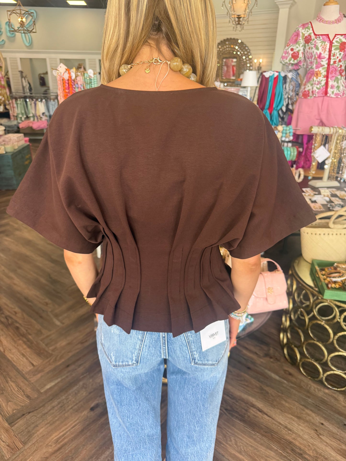 Casie Pleat Top: Brown